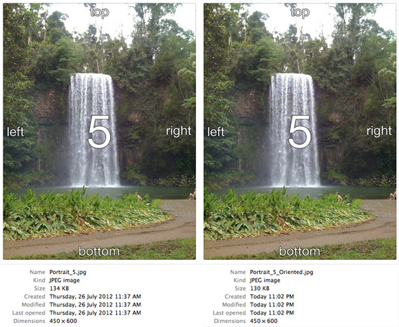 Landscape tagged with orientation 5 on the left, auto-oriented on the right.